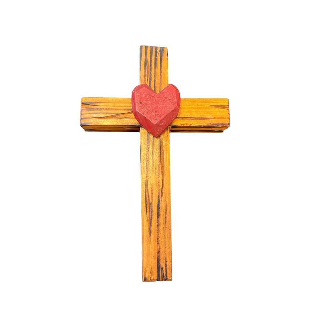 Unbranded Wooden Wall Cross Unisex OS‎ Brown Good Rustic Heart God Loves You